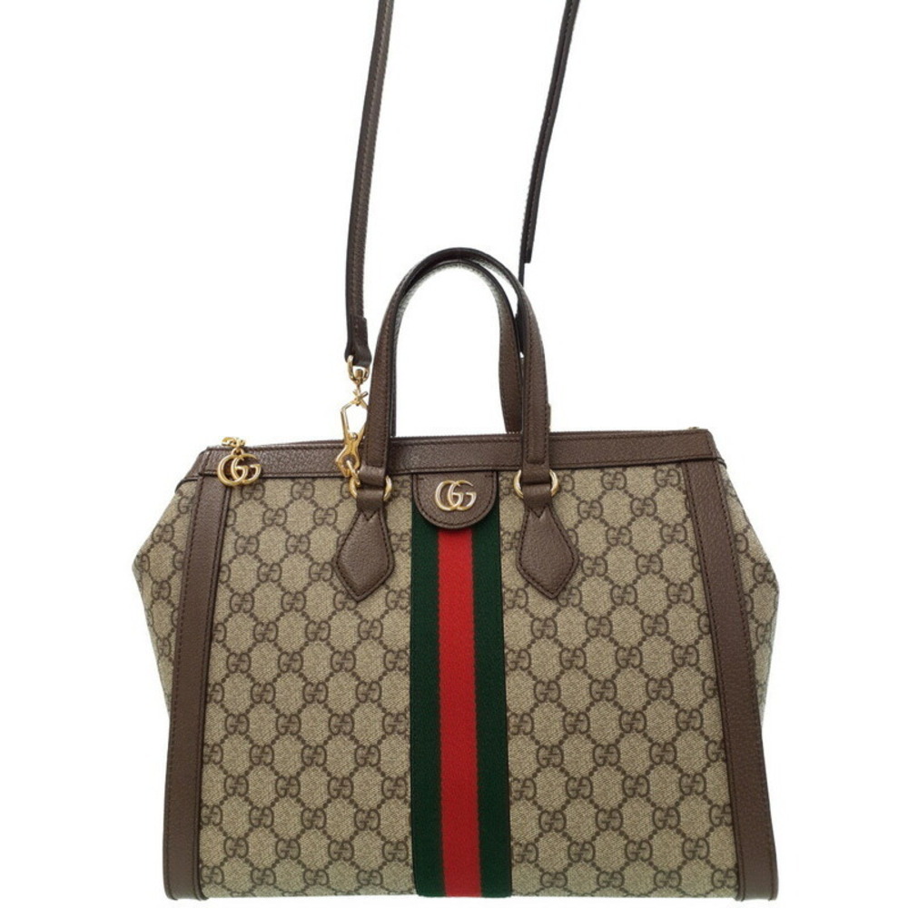 Gucci Ophidia top handle bag GG Supreme canvas brown leather web stripe